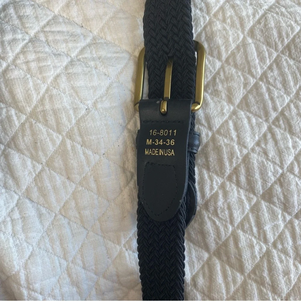 Classic VTG Black Braided Belt Elastic Brass Buckle Adjustable 34-36 Inch Waist